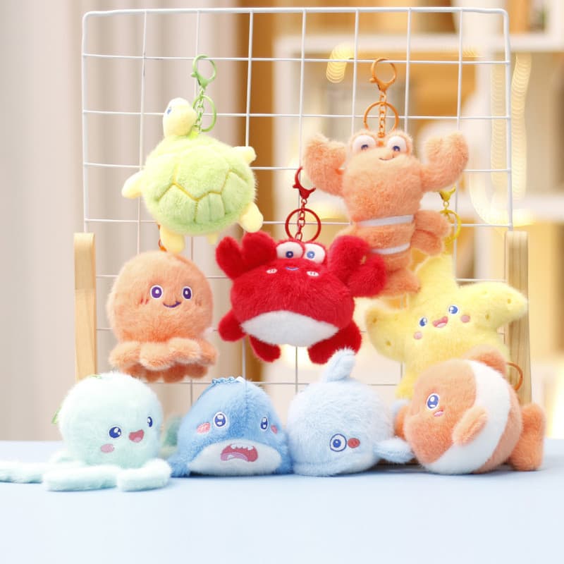 [Estoque pronto] Animal do mar brinquedo de pelúcia baleia boneca tubarão agarrar boneca saco chaveiro pingente WJG0803