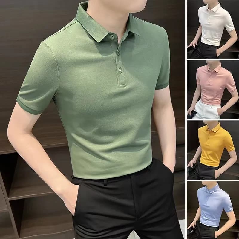 Camisa polo de manga curta de algodão com contas High-End Slim-Fit Camisa POLO masculina Ruffian Bonito Negócios Casual