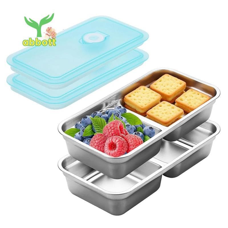 [Quick A] Recipiente Para Lanches Em Aço Inoxidável , 2 Compartimentos , Armazenamento De Alimentos Reutilizável Com Tam