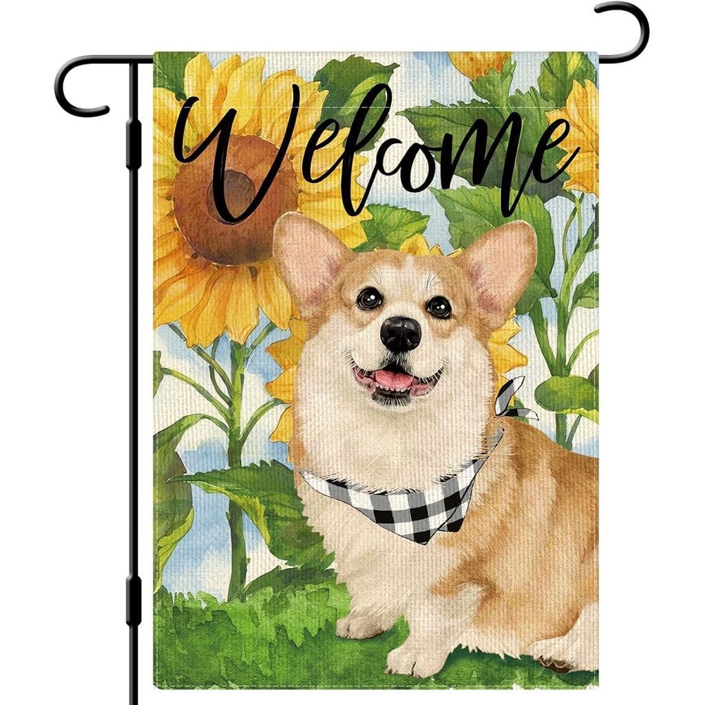 Bandeira de Jardim DLZDN com Estampa de Girassol e Corgi, Bandeiras de Jardim com Tema de Cão para Primavera e Verão, 12