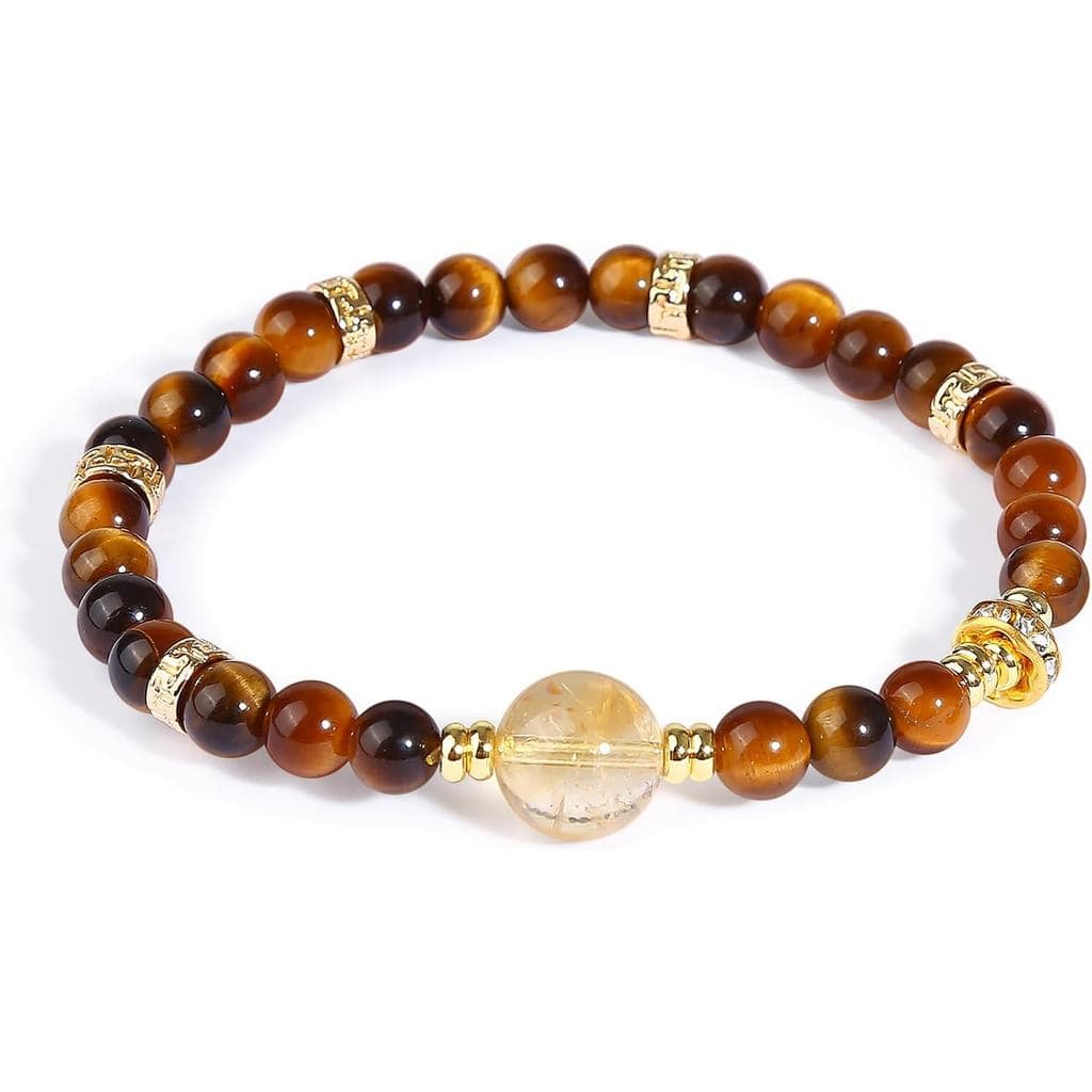 Pulseira de Cristal Olho de Tigre e Citrino para Homens e Mulheres, Pulseira de Energia de Cristal Chakra com Pingente d