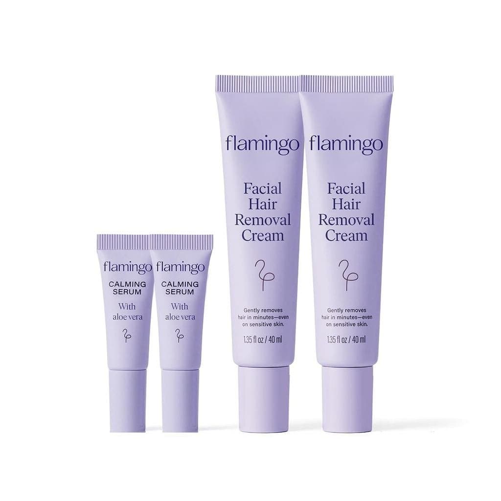 Creme Depilatório Facial Feminino Flamingo com Sérum Calmante - (2 Unidades) 1,35 fl oz - Remove pelos do queixo, lábio