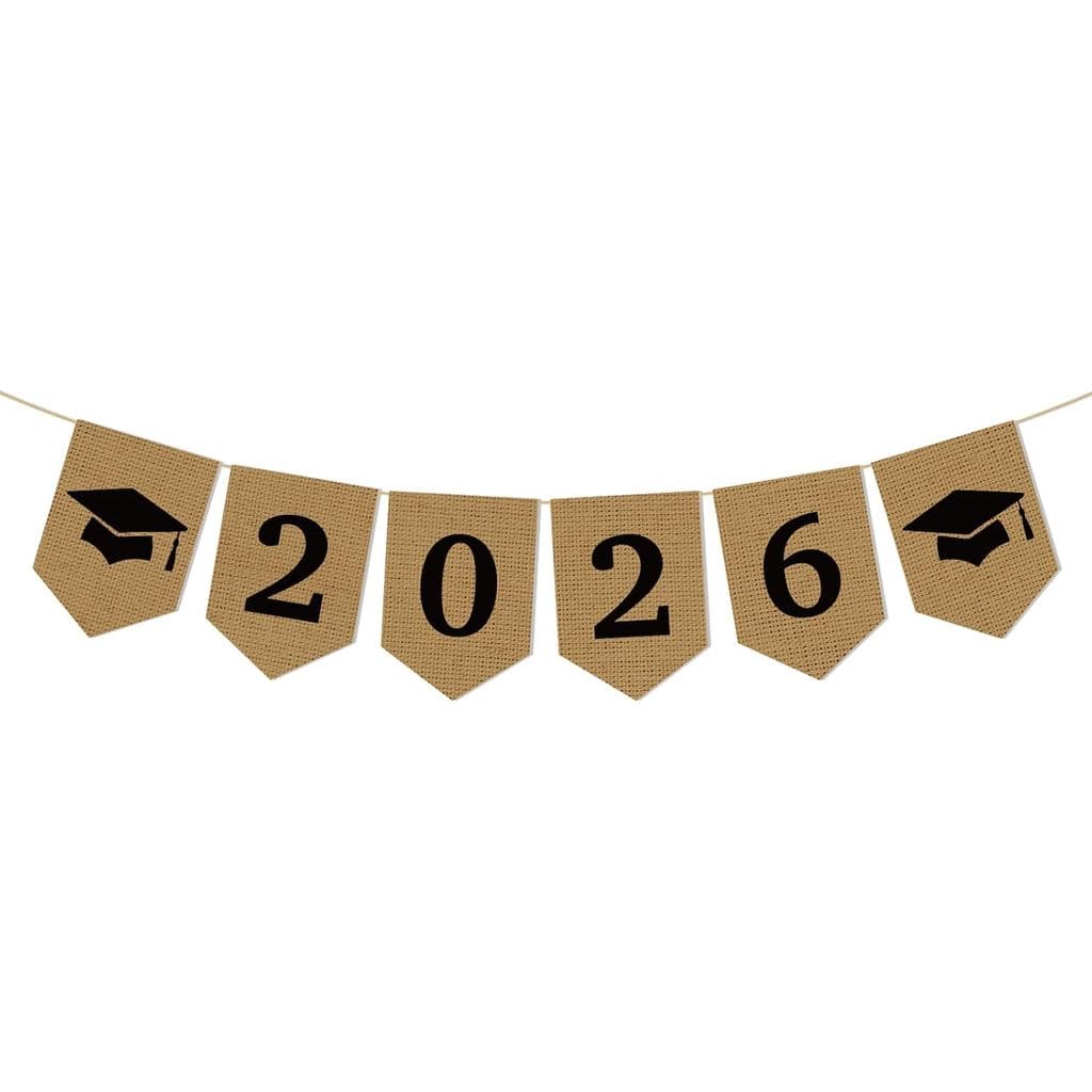 Banner de Festa de Formatura 2026 em Juta, Decoração de Sala de Aula, Banner de Formatura da Turma de 2026, Suprimentos