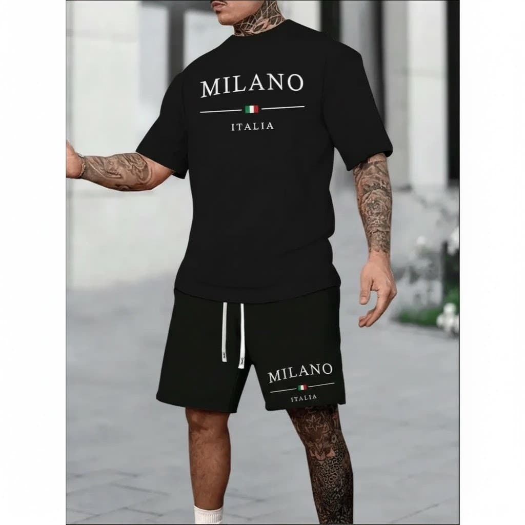 Conjunto Masculino Camiseta e Short Tactel Milano Kit com Camisa 100% Algodão e Bermuda