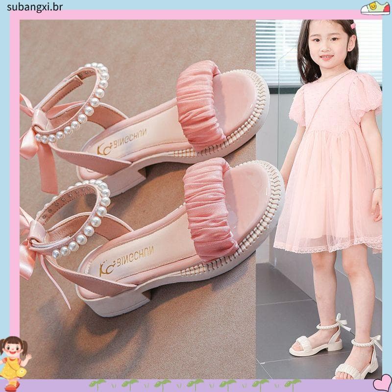 Meninas sandálias verão novo estilo crianças sapatos de princesa de sola macia médio grande crianças meninas pérola estu