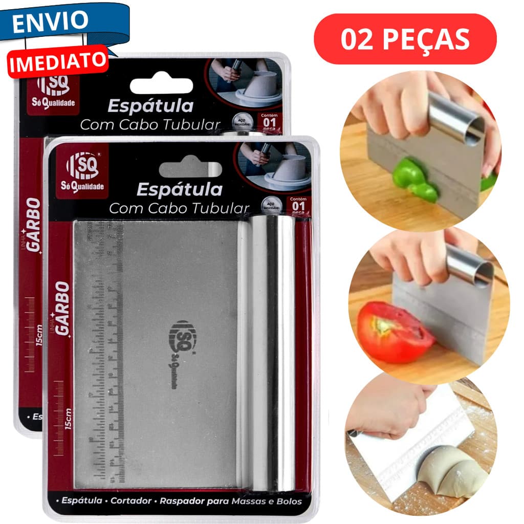 Kit 2 Espátula Tubular Inox Corta Legume Massas Bolos Confeitaria Raspador Pratica Cortador Modelar