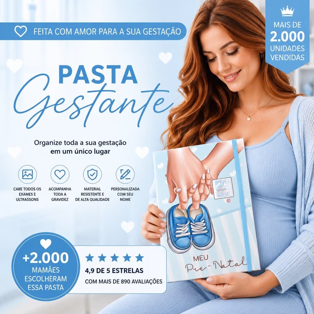 Pasta Gestante Personalizada A4 | Porta Exames Pré-Natal | Organizador de Ultrassons e Documentos do Bebê
