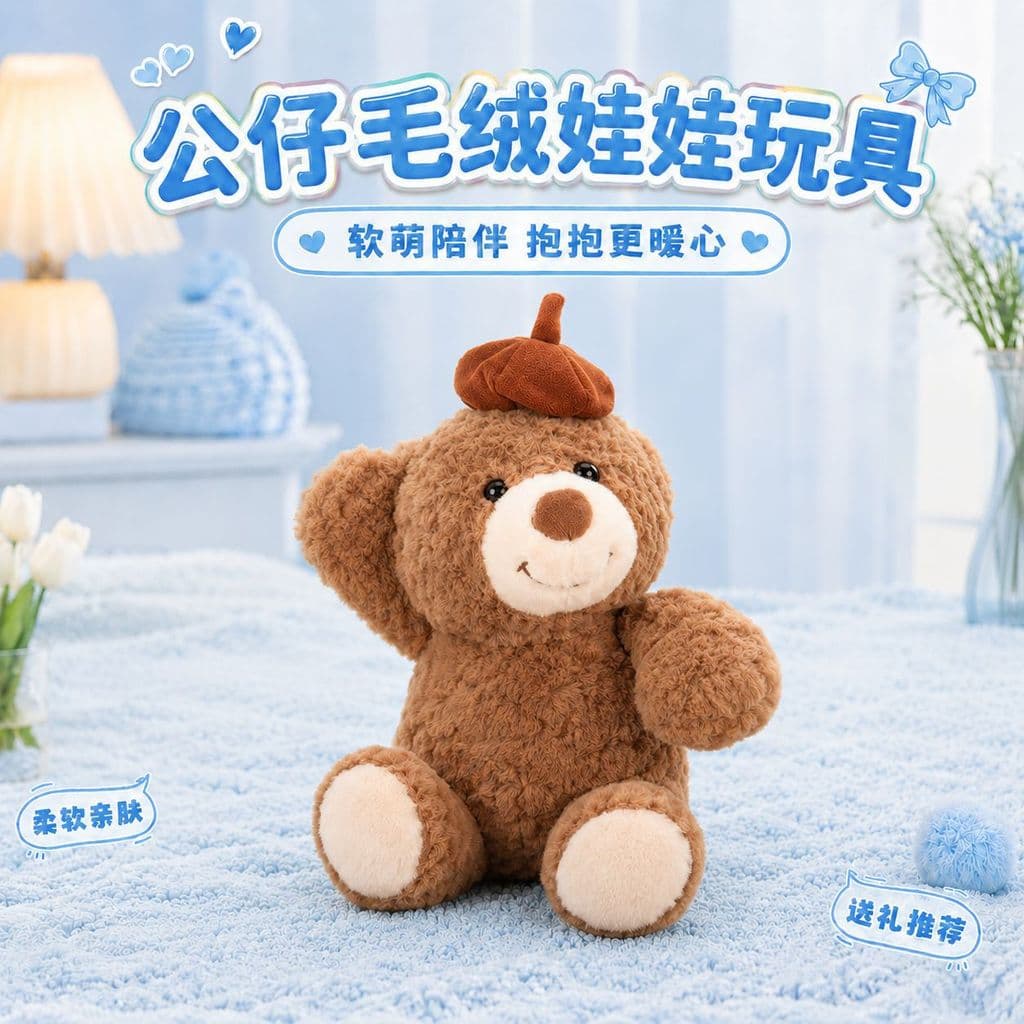 [Estoque pronto] Chapéu de aniversário urso boneca urso de pelúcia brinquedo de pelúcia boneca fofa presente de aniversá