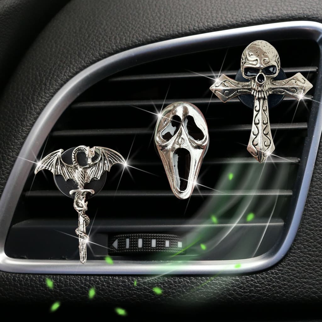 ENVIO RÁPIDO: Difusor de Perfume para Saída de Ar do Carro com Clipe de Crânio e Cruz, Aromatizador Automotivo de Hallow