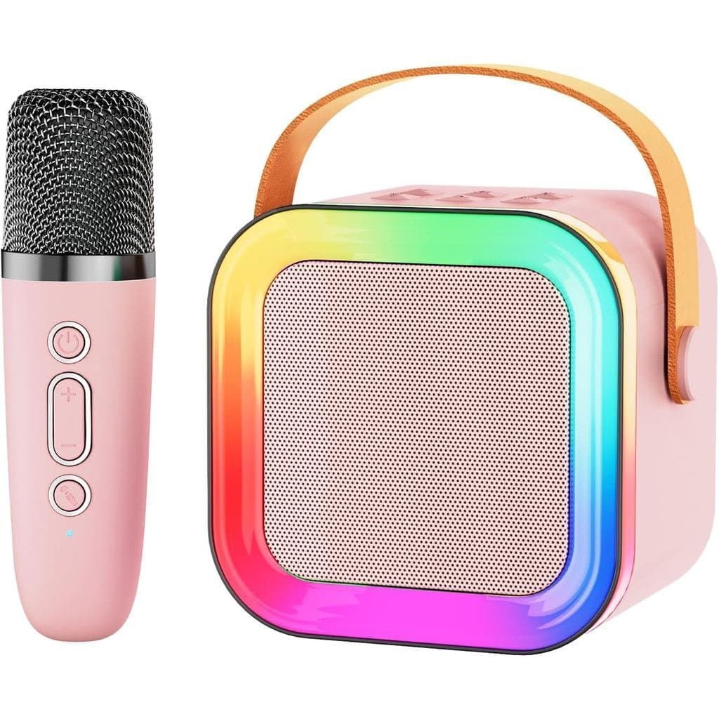 Mini Máquina de Karaokê com Alto-falante para Crianças e Adultos, Bluetooth Portátil com 1-2 Microfones Sem Fio, Present
