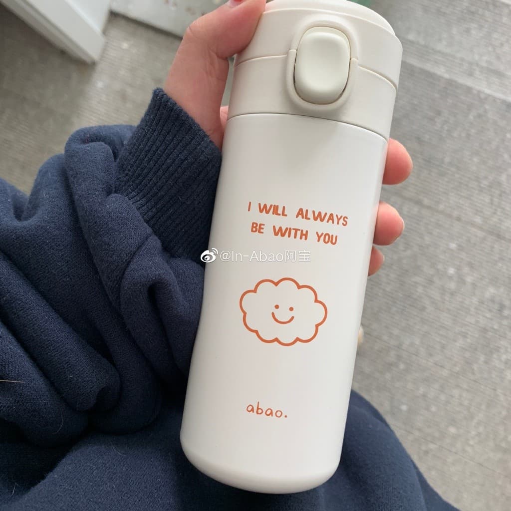 Abao-caseiro coreano ins bonito dos desenhos animados menina copo refrigerador de aço inoxidável copo térmico branco pur