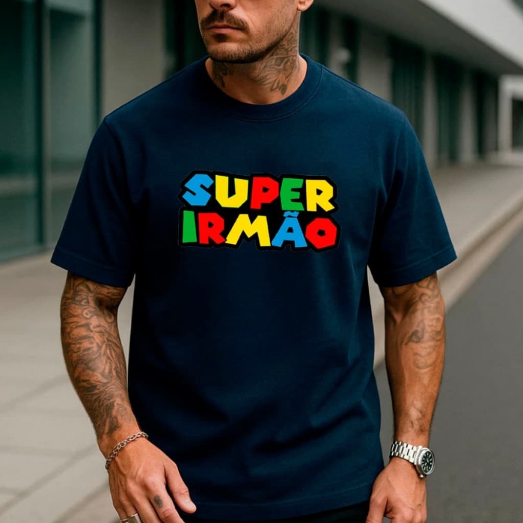 Camiseta Super Irmão Masculina 100% Algodão Fio 30.1 T-Shirt Estampada Casual Geek Retrô