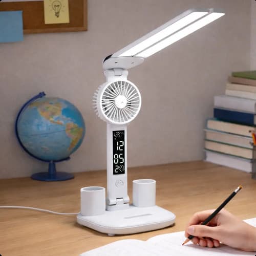 Luminária LED Escritório Produ com Visor LCD Digital Despertador e Suporte Organizador de Mesa