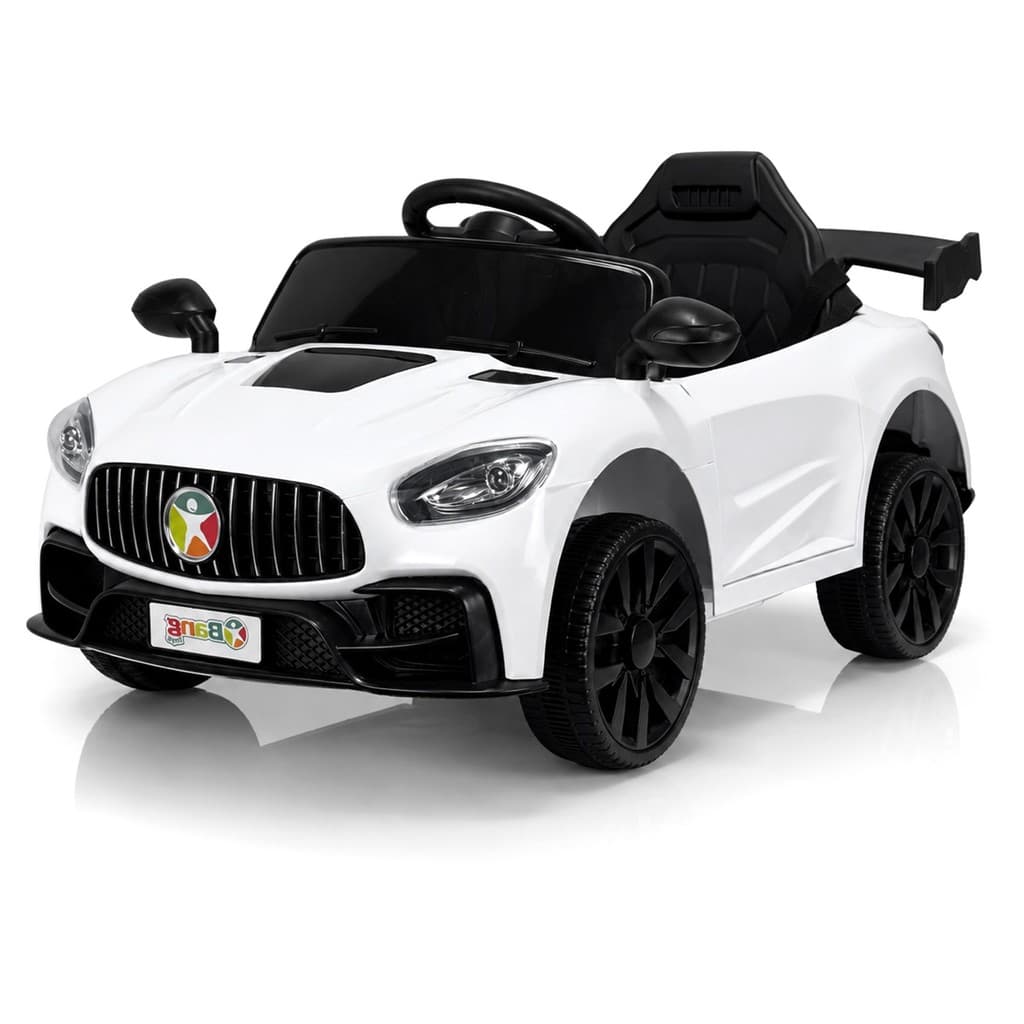 Carro Infantil Elétrico 12V Branco Com Controle Remoto Bateria Recarregável Sons E Luz De LED
