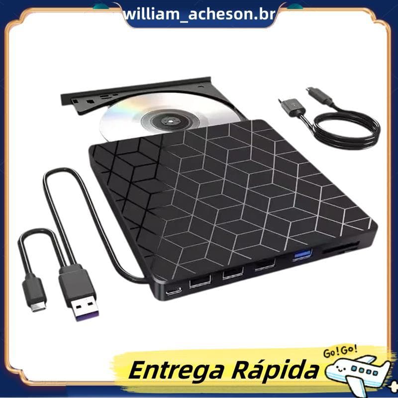 Unidade Externa De CD DVD 7 Em 1 Player Gravador De USB3.0 E Tipo C