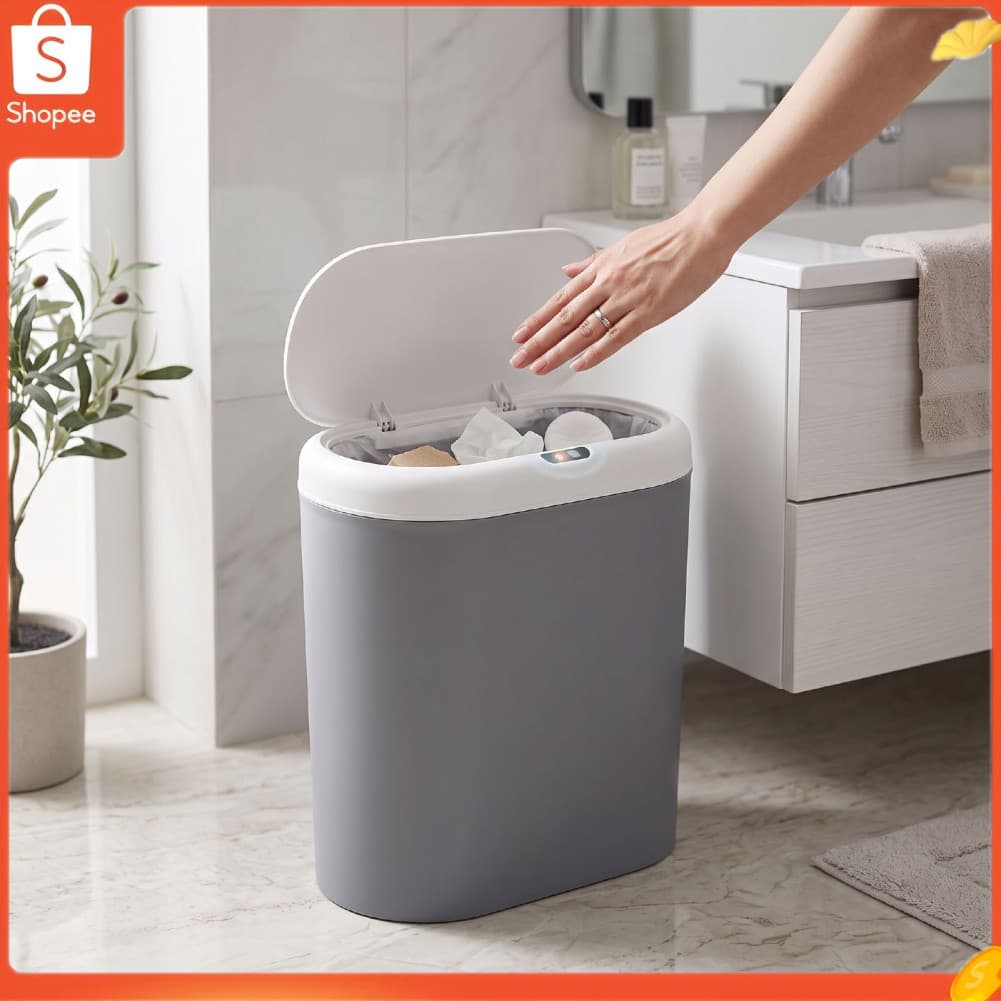 Lixeira automática Sensor 15L de grande capacidade Lixeira de cozinha inteligente sem toque com economia de espaço