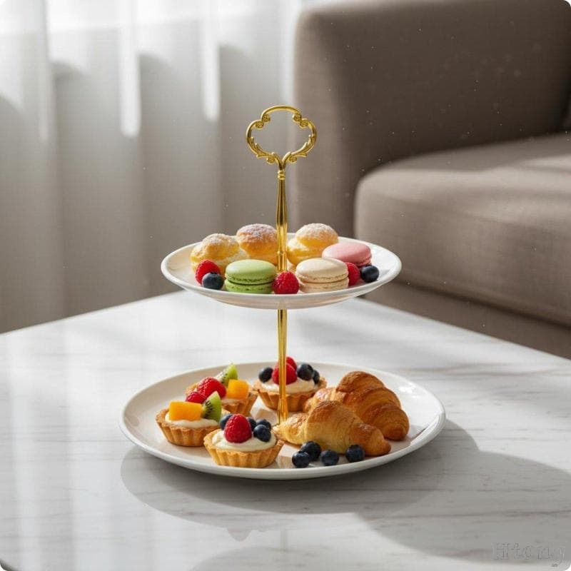 [Htong] Suporte De Sobremesa De Camada Dupla Bandeja De Cupcake Vertical Base De Metal Para Eventos Buffet E Casa