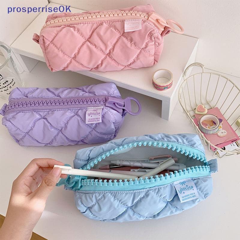[newpros] Estojo De Couro Soprador Para Mulheres Bolsa De Lápis Estética De Baunilha Com Zíper Armazenamento De Maquiage