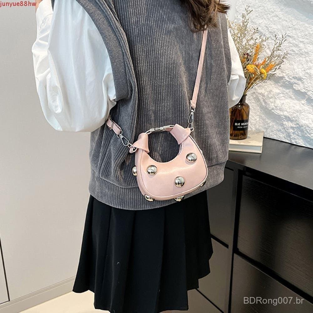 JUNYUE Bolsa De Ombro Único , Mini Rebitada Estilo Coreano Retrô , Portátil De Armazenamento De Batom De Luxo PU