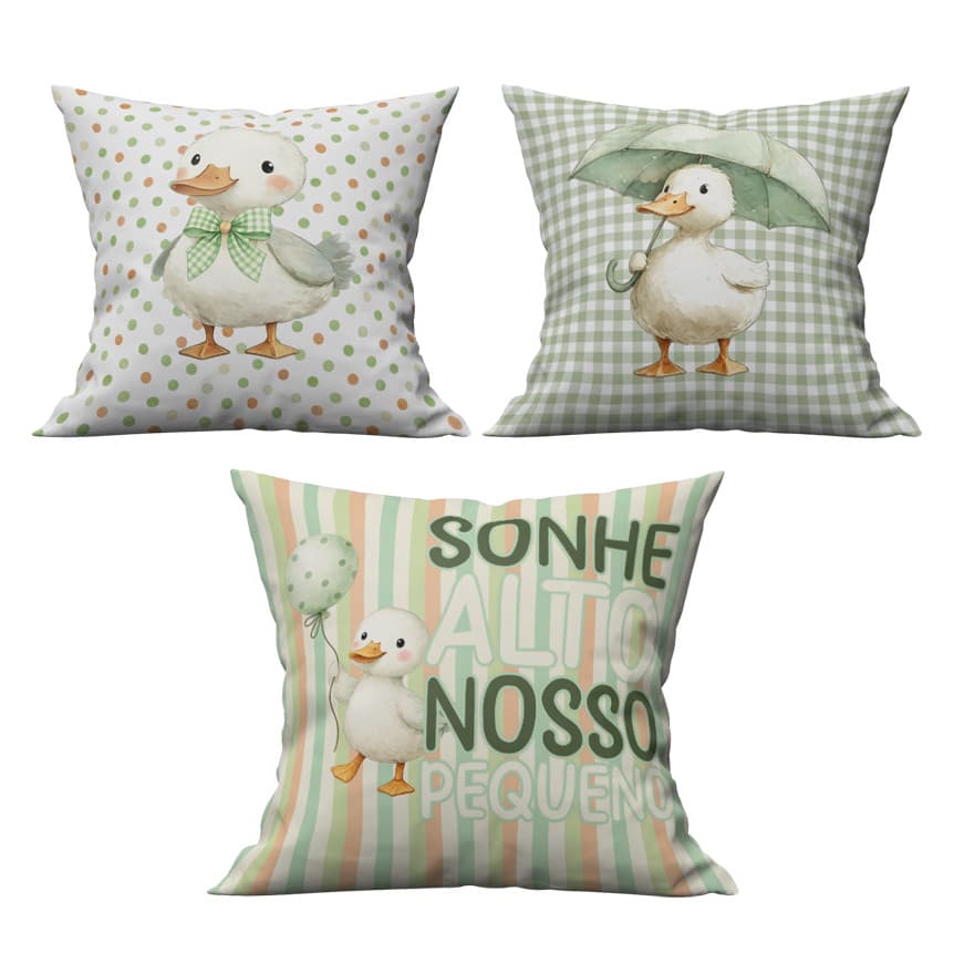 Kit c/3 Capas de Almofada decorativa Patinho Fofo Quarto do Bebê 40x40 cm