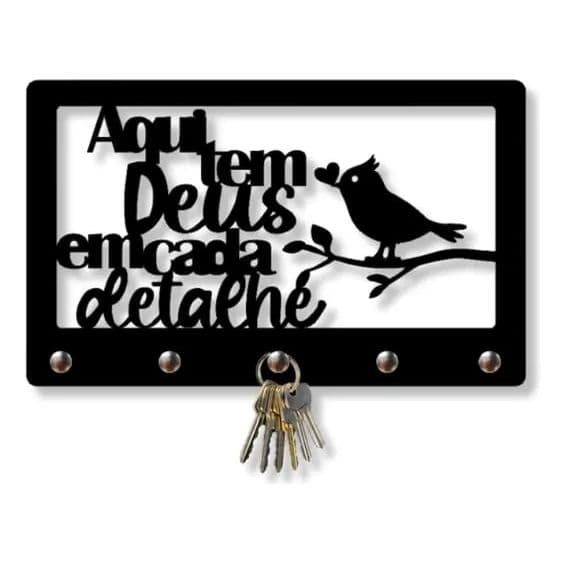 Porta Chaves Aqui Tem Deus Gancho Chave Decor Religiosa Mdf