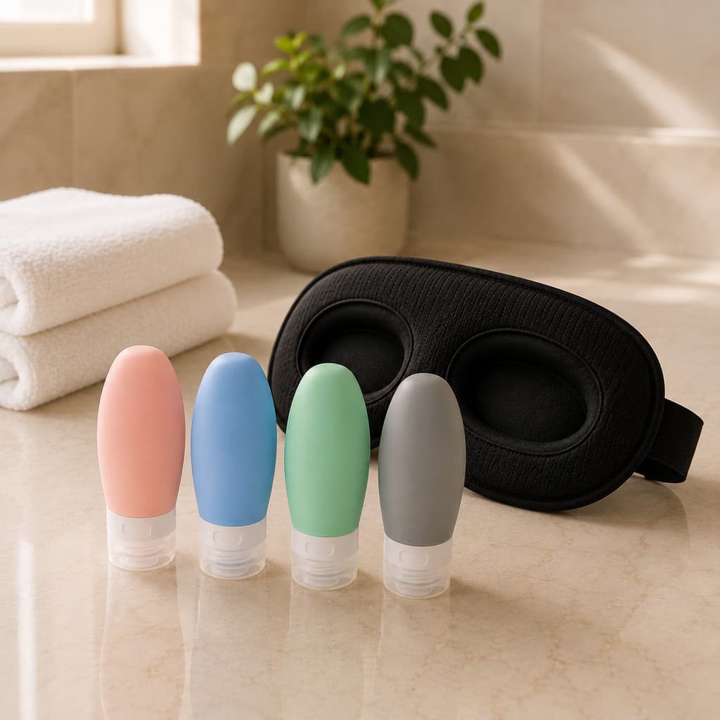 Kit Viagem 4 Frascos Silicone 90ml Porta Shampoo + Máscara de Dormir