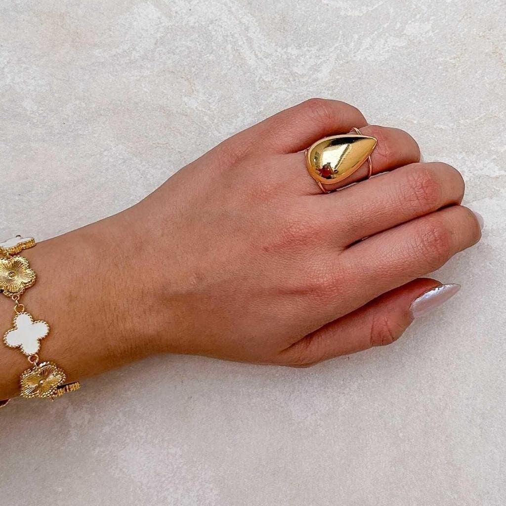 Anel Gota Lisa Ajustável Banhado a Ouro 18k