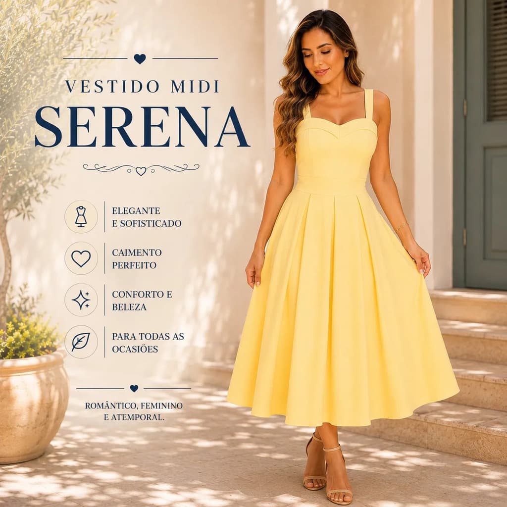 Vestido Midi Com Bojo Acinturado Serena Premium Feminino