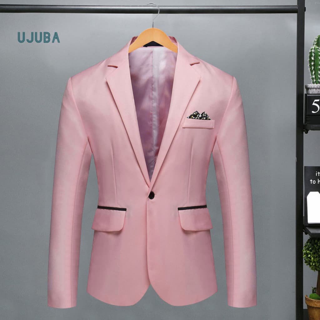 Lapel Men Suit Coat Soft Fabric Men's Slim Fit Formal Jacket Single Button Solid Color Collar Long Sleeve Blazer for Bus