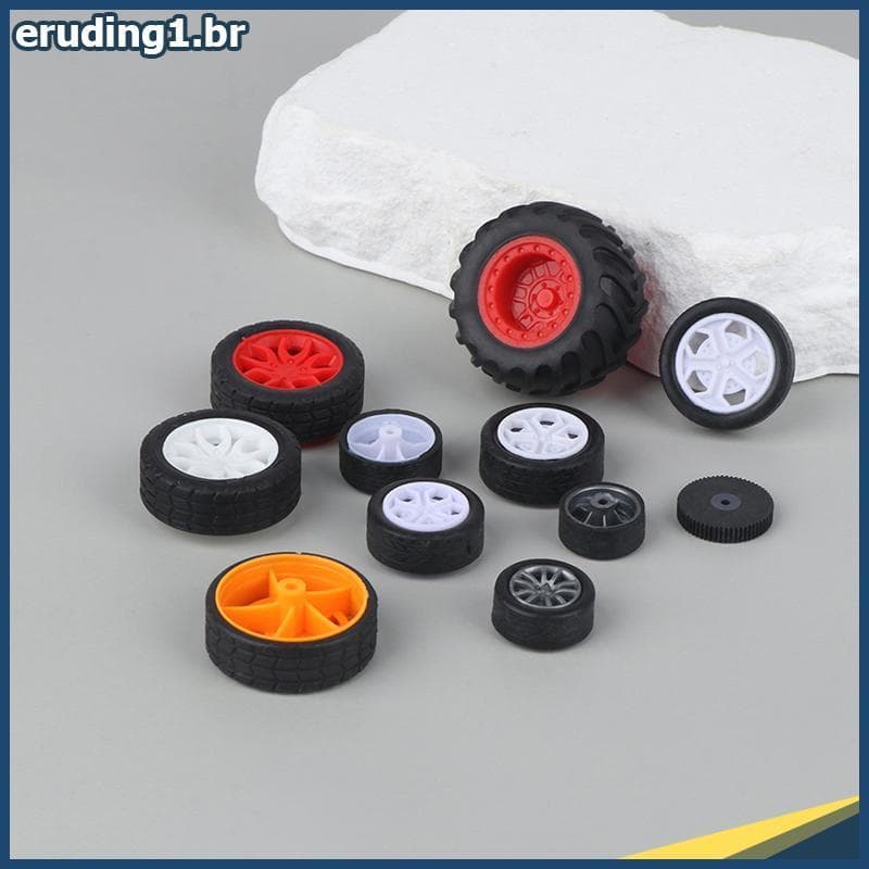 erudi 10 Pcs PC Roda De Brinquedo Pneus De Aro De Borracha DIY Mini Tecnologia 4WD Coloridos Buraco Diâmetro 2mm 2.5mm 3