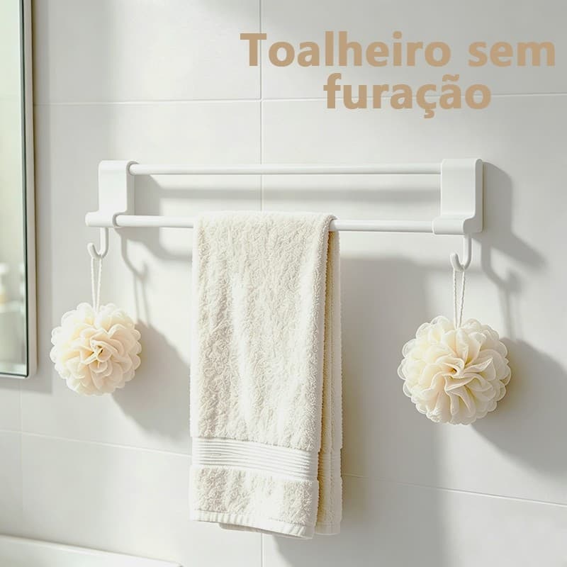 Toalheiro de Parede Duplo com Ganchos – 2 Bandejas / 2 Barras para Toalhas, Ideal para Banheiro e Cozinha