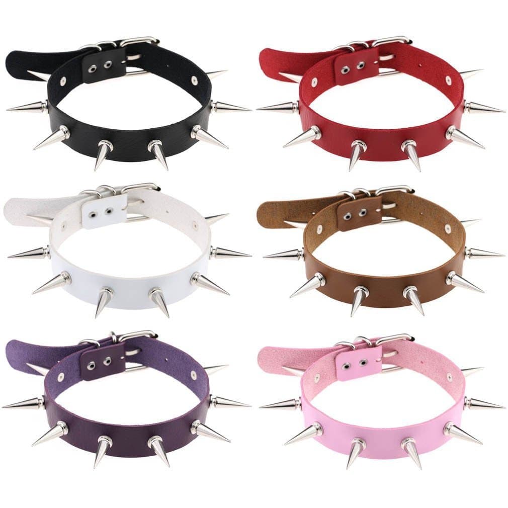 Venda A Quente Gótico Punk Pu Gargantilha De Couro Rebites Longos Sharpke Neck Chain Colar Jóias Acessórios Para Festa