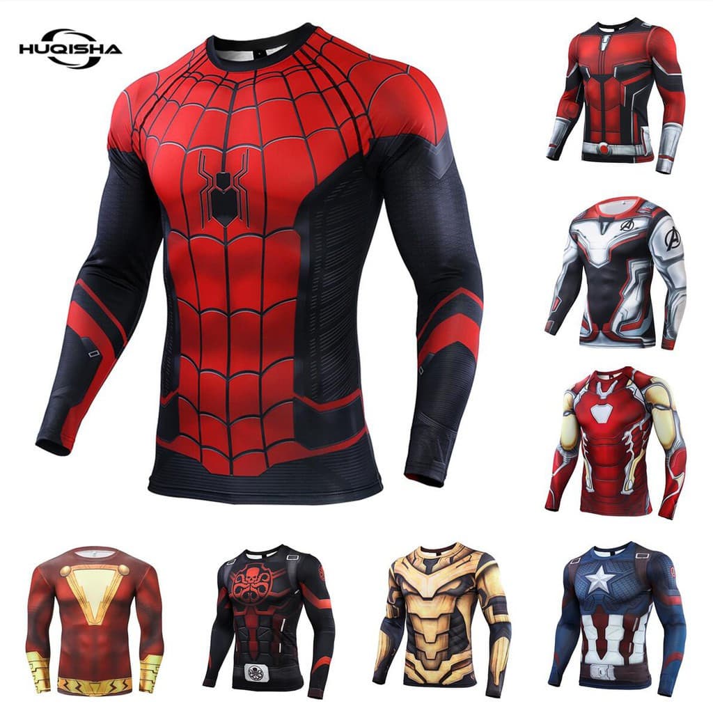 Camiseta de Compressão Masculina do Super-Herói Homem-Aranha da Marvel, Moda de Verão, Casual, Cosplay, Esportiva, Fitne