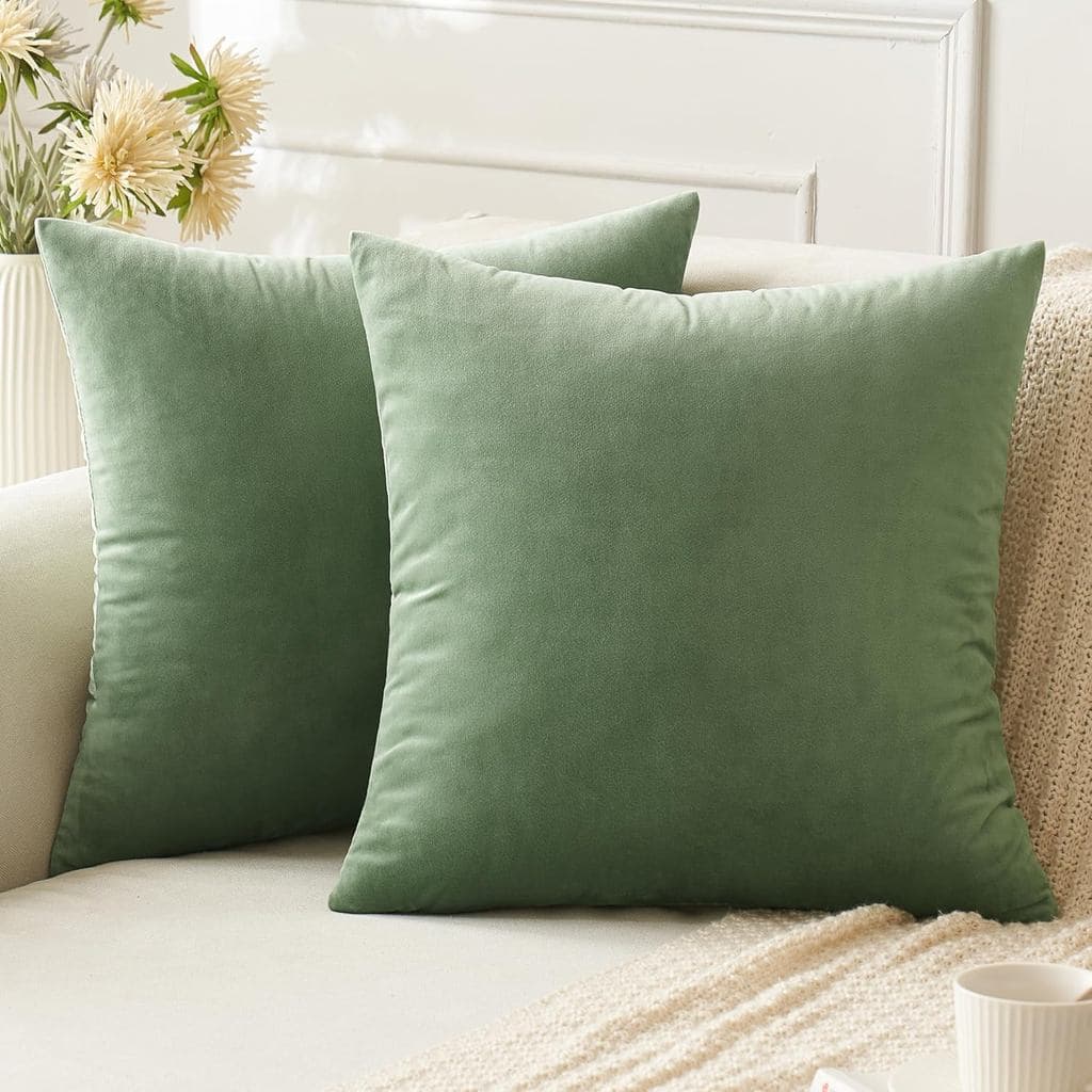 ANRODUO Pacote com 2 Capas de Almofada Decorativas em Veludo Verde Sálvia 18x18 Polegadas, Capas de Almofada Europeias M