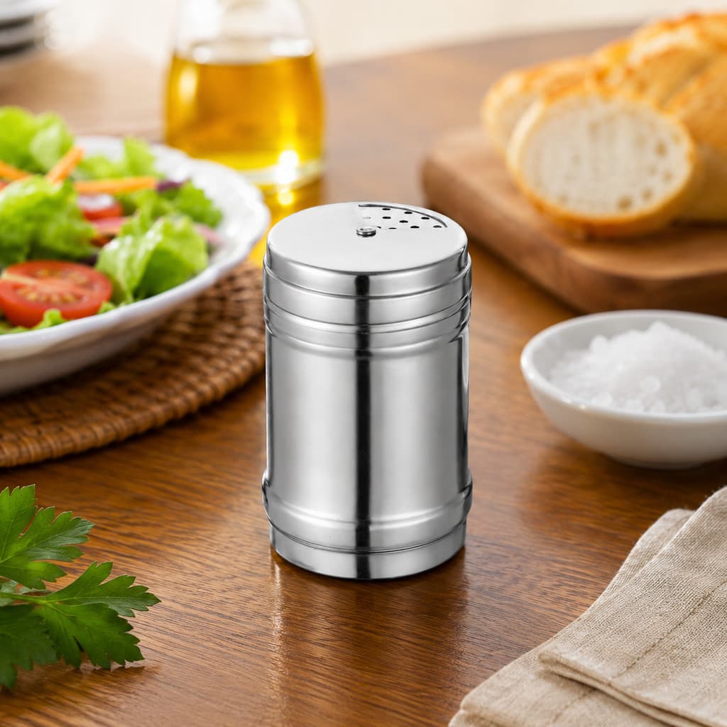 Saleiro 9.5cm Inox Tampa Dosadora Cozinha Restaurante Mesa Utensílio Porta Sal