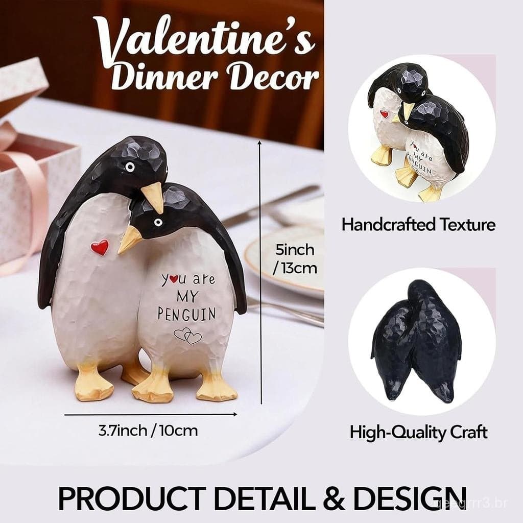 Figurinha de Casal de Pinguins com Cartão de Mensagem, Estátua de Pinguim em Resina Feita à Mão com Gravação “Você é Meu