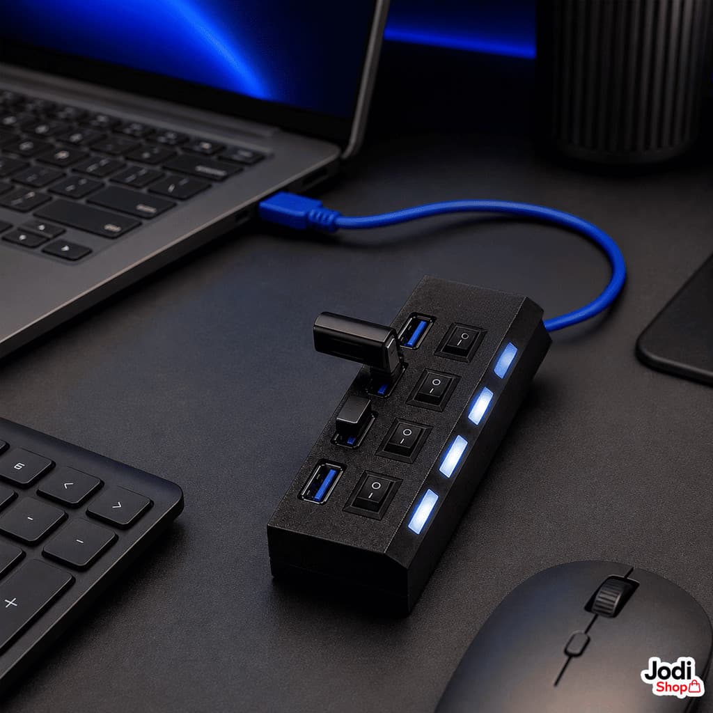 Hub USB 4 Portas com Interruptor Individual LED e Transferência de Dados até 480Mbps