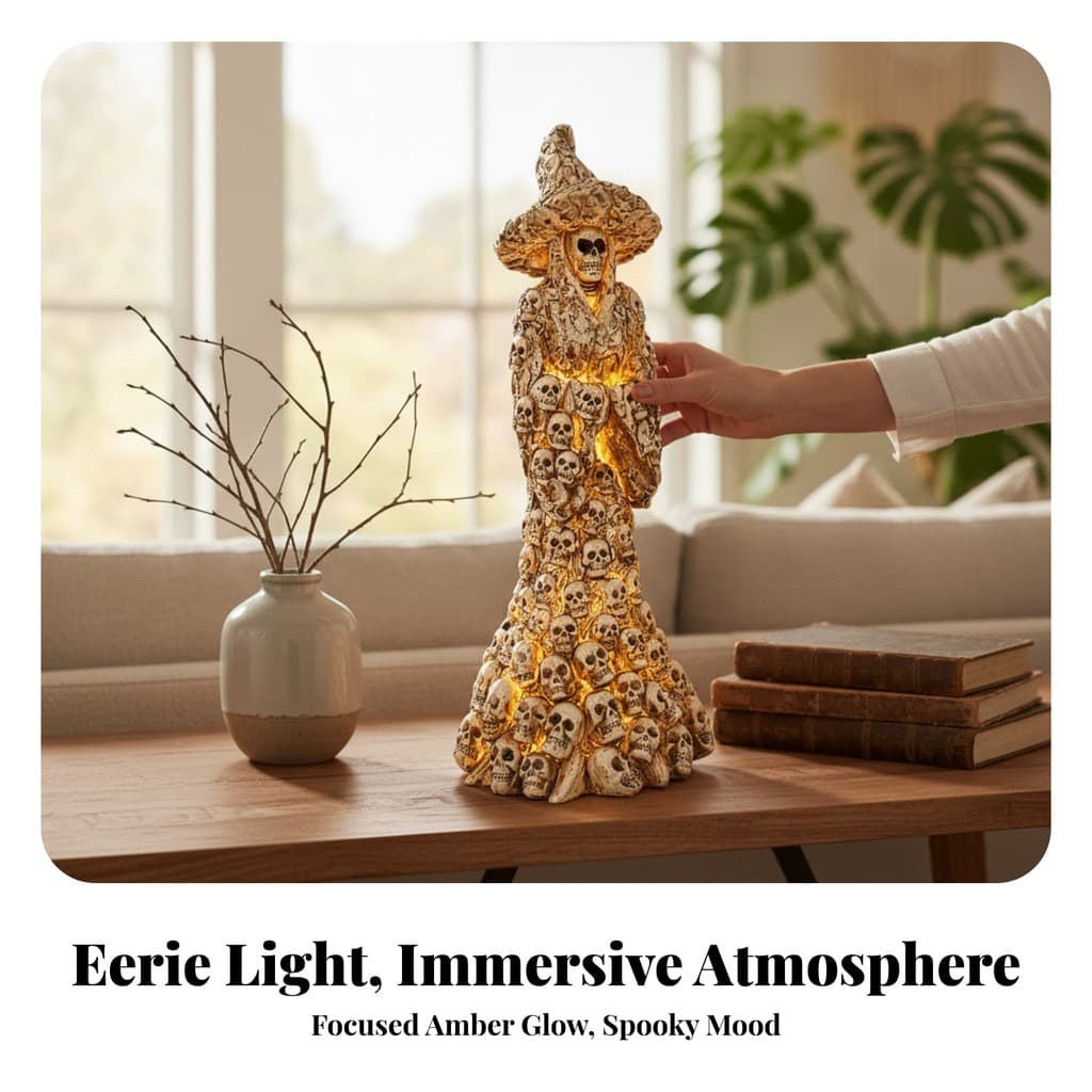 Estatueta De Bruxa Lâmpada Halloween Decorativa Luz Ambiente Atmosférico Para Amantes De Decoração Gótica , Lareira , En