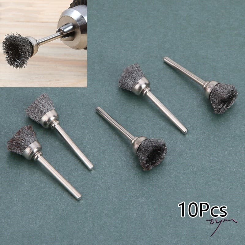 10 Peças Mini Escova De Fio Roda De Copo De Latão-3x13mm Para Moedor Ou Broca