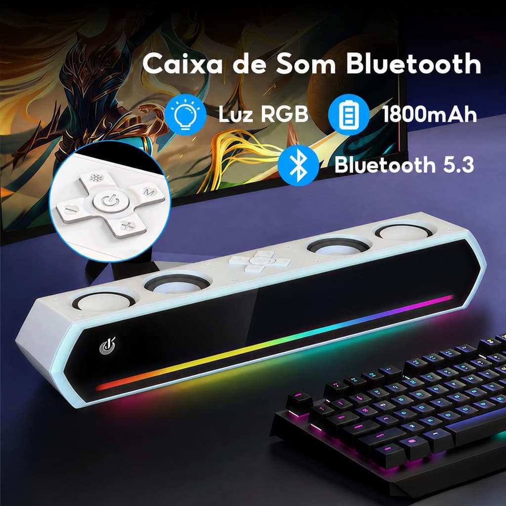 Caixa de Som Bluetooth Potente Com 4 Alto Falantes 30W Soundbar PC Notebook TV