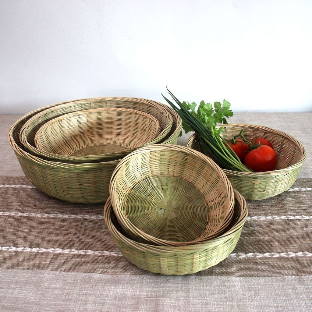 Cesta de vegetais de bambu doméstica para armazenamento de produtos tecidos de bambu feitos à mão