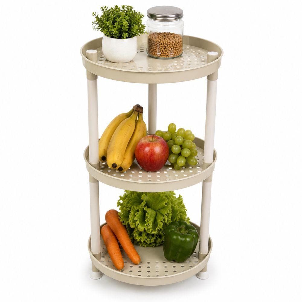 FRUTEIRA REDONDA 3 ANDARES PLASTICA ESTANTE ORGANIZADORA MULTIUSO PARA COZINHA LAVANDERIA DISPENSA E CASA