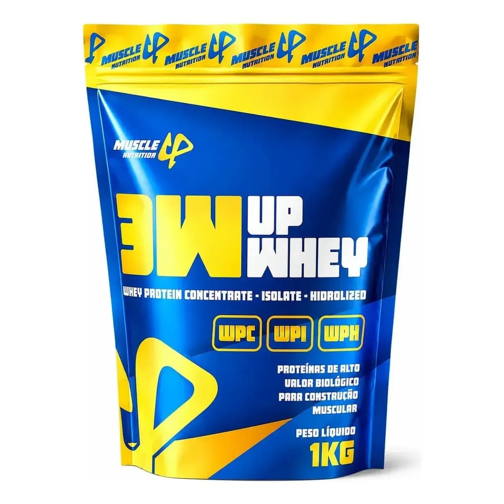 Whey Protein 3W UP Muscle Nutrition Com Proteína Concentrada Isolada E Hidrolisada Para Ganho De Massa 1KG