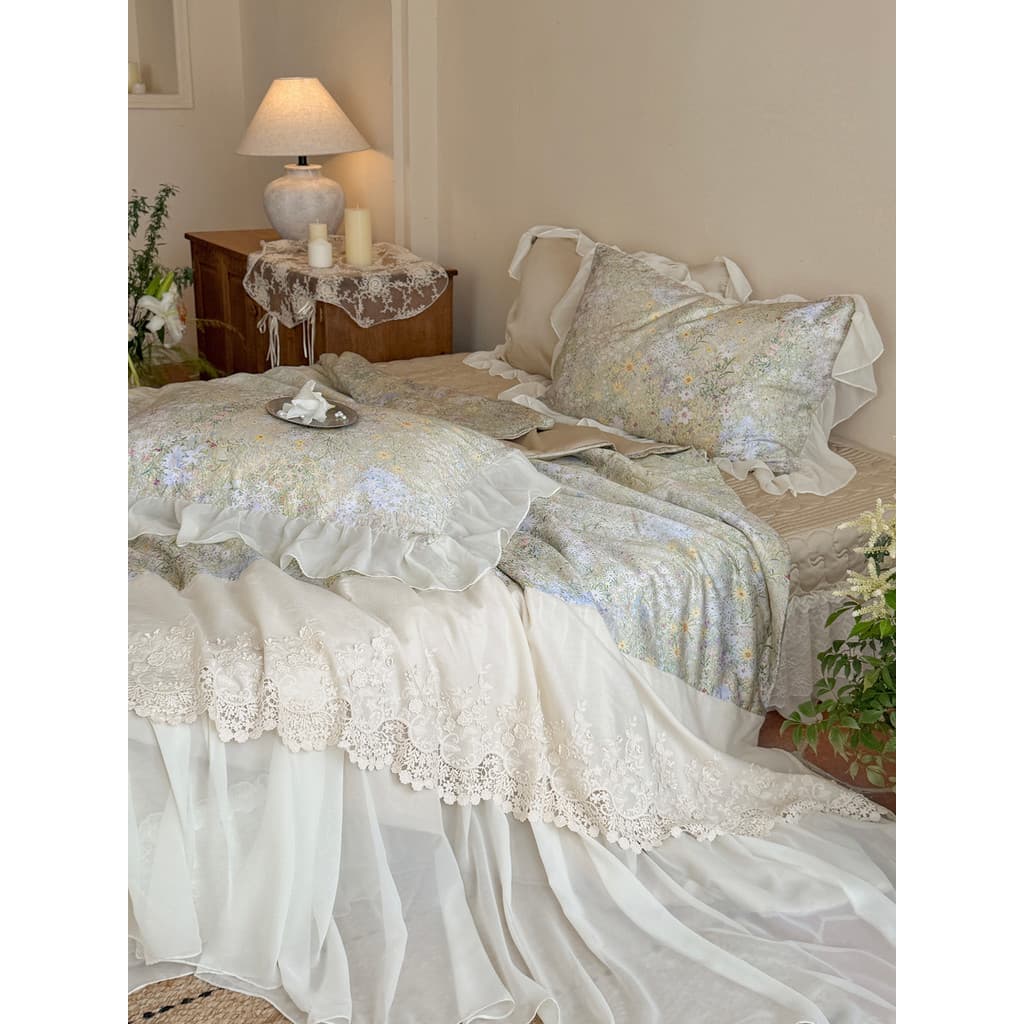 Francês princesa estilo Tencel verão colcha conjunto de quatro peças verão fresco sentimento lençol capa de cama estilo