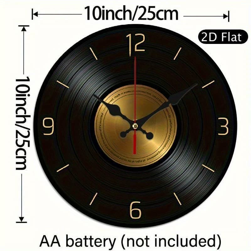 Relógio de Parede de Madeira 2D Plano, Padrão de Disco de Vinil, Relógio de Parede Silencioso de 10 Polegadas, Adequado