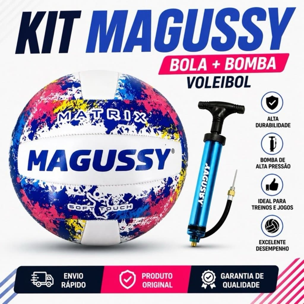 Kit Bola de Vôlei Magussy Matrix Soft Touch + Bomba Magussy Original