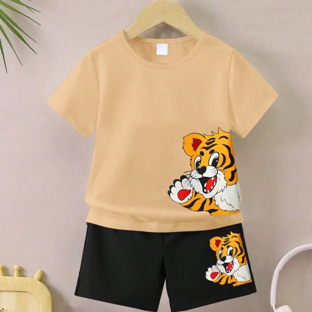 Conjunto Infantil Estampa DTF Tigre Camiseta e Short Confortável