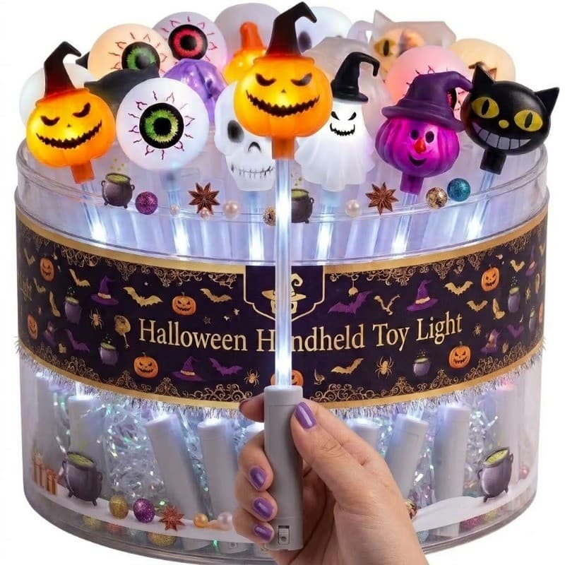 1/3 Unidades De Varinha Iluminada Para Halloween-Adereço De Festa De Gato Preto Fantasma De Caveira De Abóbora-6 Estilos