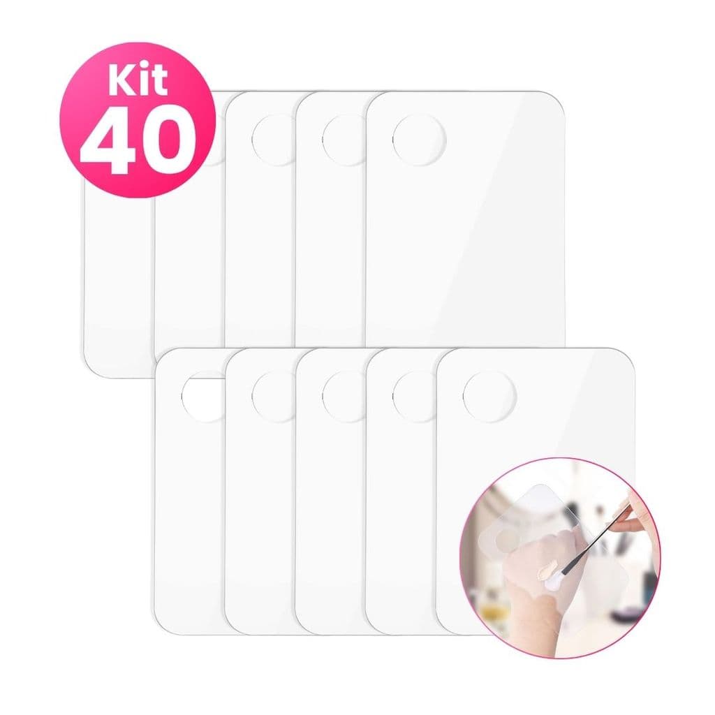 Kit 40 Placas De Acrílico Retangular Para Maquiagem Mistura Base Corretivo