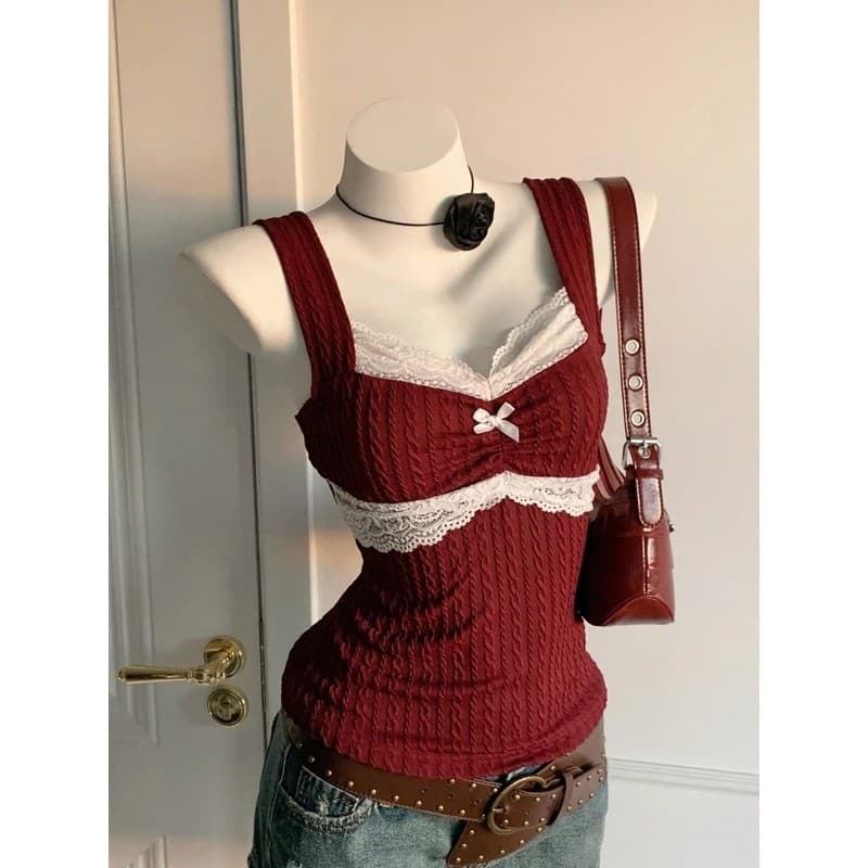 Moda de Verão Y2K, Novo Top Feminino com Decoração de Laço e Renda, Estilo Pure Desire